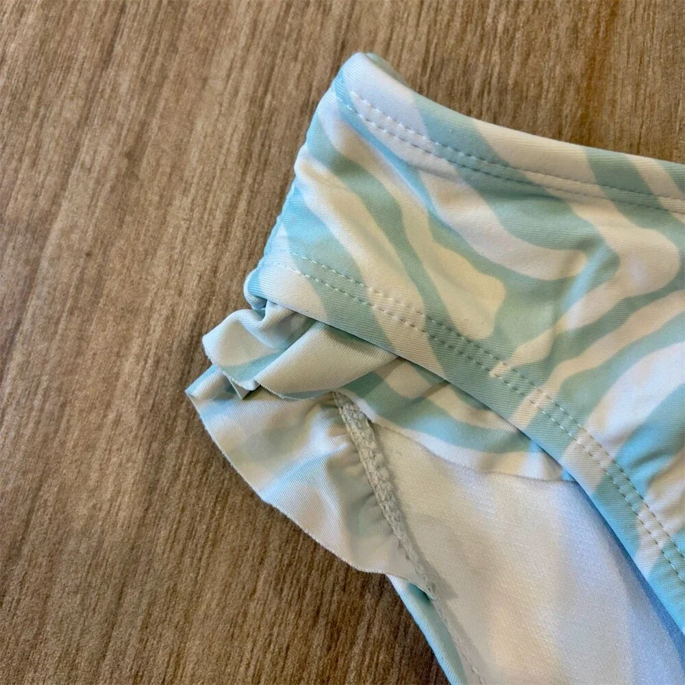GB Girls 2-Piece Zebra Print Bikini Swimsuit Set Blue/White Ruffle Size 5